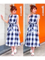 【chille anap】BIGリボン付ブロックチェックワンピース/NVY