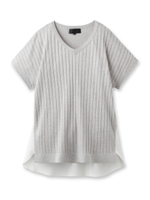 [L]シフォン切り替え半袖ニットトップス/ライトグレー(511)
