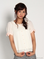 女の子リボンバイカラ―ブラウス/シロ