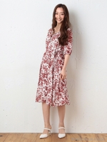 小花柄ロングワンピース/レッド