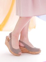 コルクウェッジソールサンダル/グレーベージュ