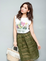 フラワービジューTシャツ/サックス