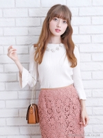 袖フレアリブニット/ブラック