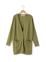 Vネックロングカーディガン/カーキ(027)