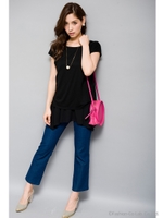 ジョーゼットフリルTシャツ/ブラック