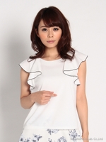 袖フリルトップス/ホワイト