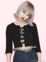 AU レースアップリブTOPS/ピンク