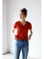 【AZUL by moussy】オーガニックコットンVネック半袖プルオーバー/T.GRY