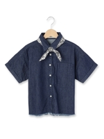 スカーフ付き半袖デニムシャツ/ライトブルー(091)