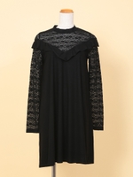 レースｘスエードミニワンピース/ブラック