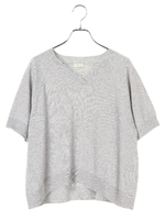 綿麻Vネックニットプルオーバー/ボーダー