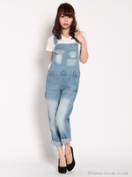 パッチワークデニムオーバーオール/シロ