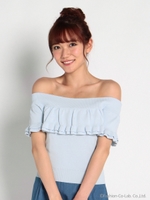 オフショルフリルトップス/ブルー