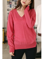 【AZUL by moussy】W/100Tollegno重ねVスリット長袖プルオーバー/T.GRY