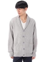 【AZUL by moussy】7G麻混シャドーボーダーショールカーデ/T.GRY