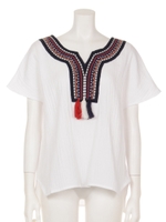 【Shelly island】タッセルモチーフ付コットンブラウス/ホワイト