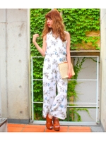 【chille anap】シャツ切替花柄オールインワン/WH