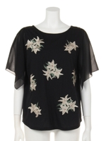 【chille anap】袖シフォン花柄刺繍Tシャツ/WH