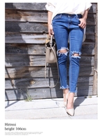 カットオフクラッシュデニムパンツ/ブルー