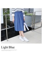 デニムプリーツフレアスカート/ライトブルー