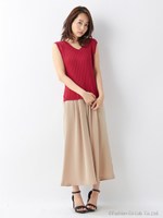 【売り切れ次第終了!!】ビスコースワイドリブノースリV/Nニット/ブラウン