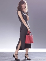 ベルト付きノースリーブワンピース/グレージュ