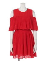 プリーツオフショルダーワンピース/Red