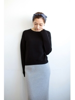 【AZUL by moussy】タックボーダーラウンドネック長袖プルオーバー/O/WHT