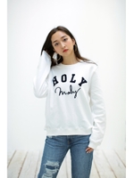 【AZUL by moussy】裏毛裏起毛HOLY molyサガラ刺繍プルオーバー/O/WHT