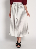 ストライプ共ベルトワイドパンツ85丈/シロ