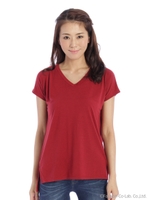 前後ヘムVネック無地Tシャツ/モカ