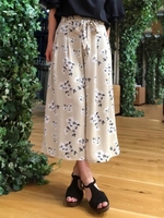 中花柄ウエストリボン付ガウチョ/ベージュ柄