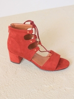 【vanitybeauty】アースカラーレースアップサンダル/ブラックスエード