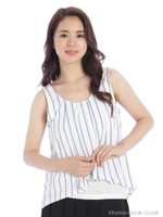 タック入りストライプ柄ノースリTOPS/ブラック