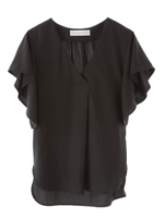 袖フリルVネックブラウス/オフホワイト