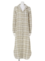 Wガーゼチェック&ストライプシャツワンピース/ベージュ