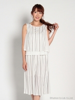 アクセ付ストライプバックシャンスカンツセットアップ/シロ