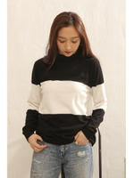 【AZUL by moussy】Ny/VisサイドZIPハイネック長袖プルオーバー/柄BLK