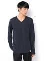 【AZUL by moussy】スラブWフェイス切りっぱVネック長袖プルオーバー/D/NVY