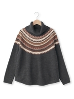 ジャカード柄タートルニットプルオーバー/チャコールグレー(514)