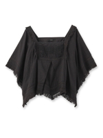 フリンジ刺しゅうレースコットンブラウス/ブラック(019)