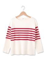 ボーダーボートネックニット/ライトオレンジ(366)