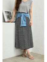 【AZUL by moussy】布帛Fスリーブマキシスカート/柄BLK