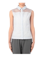 オーガンジー切り替えボイルブラウス/サックス(090)