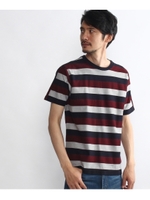 ヘリンボン柄パネルボーダー Tシャツ/ワインレッド(363)