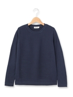 編み地切り替えクルーネックニット/ホワイト(001)