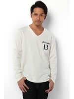 【AZUL by moussy】13クロスボーンスカル裏毛長袖Vネックプルオーバー/T.GRY