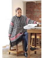 【AZUL by moussy】ネイティブ柄フリンジBIG長袖プルオーバー/柄NVY