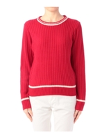 配色ライン入りリブニットプルオーバー/レッド(062)