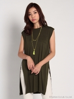 アクセ付ノースリスリットワンピース/キャメル